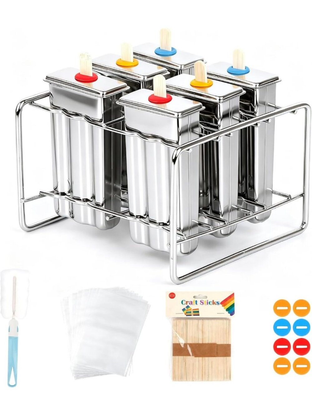 DIY Stainless Steel Popsicle Molds Set - 6 Ice Pop Makers, 50 Sticks